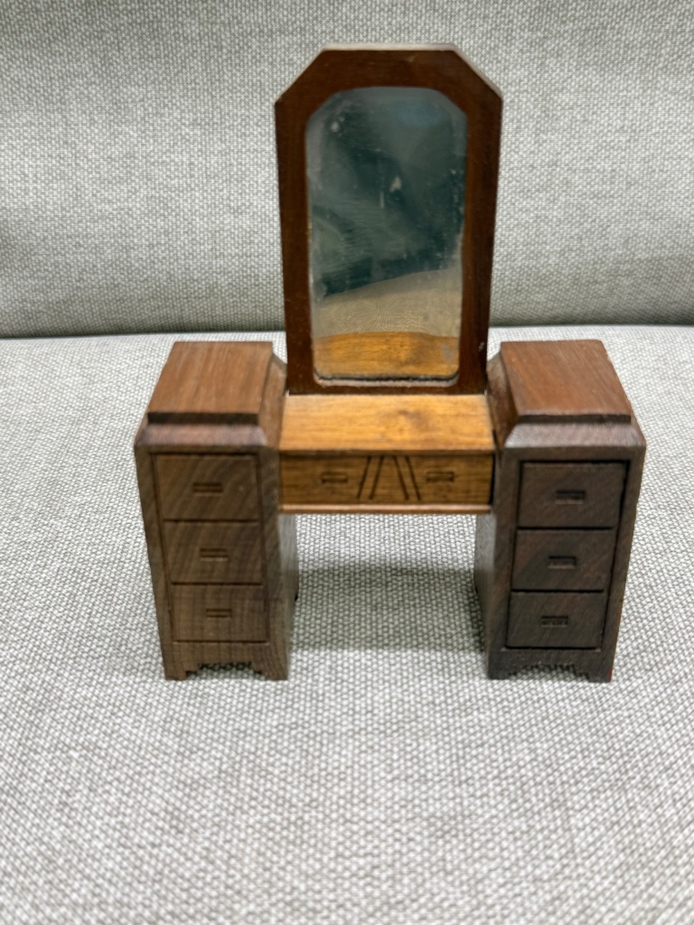 Vintage 1930s Strombecker Dollhouse Wood Art Deco Waterfall Style Vanity Dresser